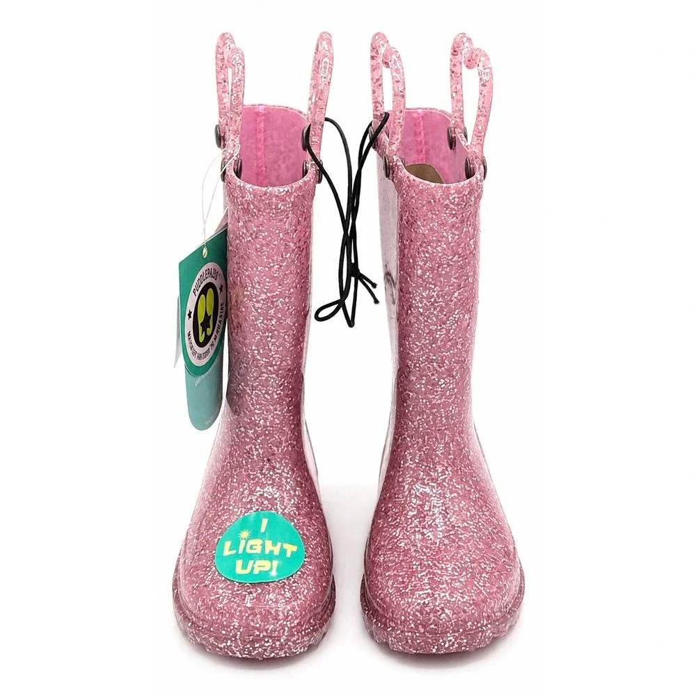Western Chief Girls Abby Toddler 7 Pink Glitter Light Up Waterproof Rain Boots
